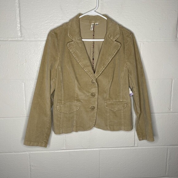 St. Johns Bay Womens Khaki Tan Corduroy Blazer Jacket Pockets Buttons - Picture 3 of 12